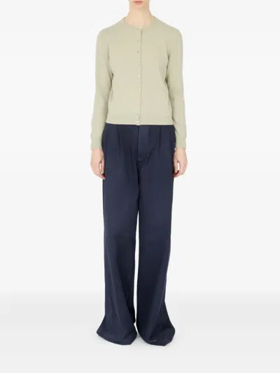 Maison Margiela Wool Buttoned Crew Neck Cardigan In Green
