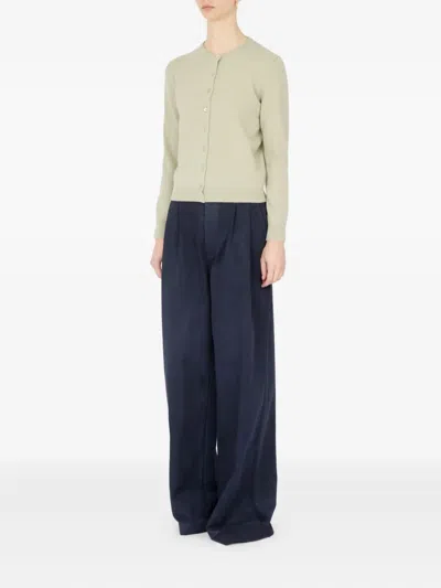 Maison Margiela Wool Buttoned Crew Neck Cardigan In Green