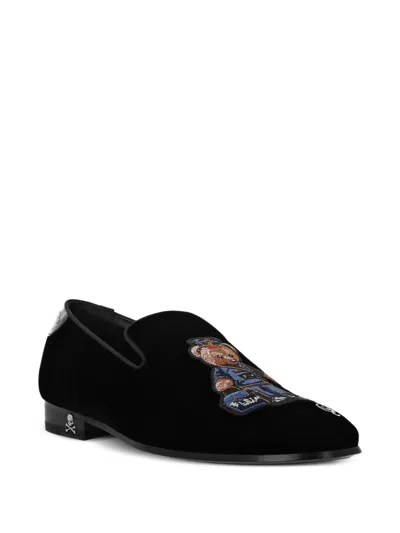 Philipp Plein Teddy Doorman Embroidered Velvet Loafers In Black