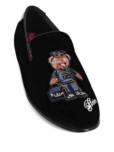 Philipp Plein Teddy Doorman Embroidered Velvet Loafers In Black