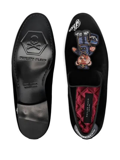 Philipp Plein Teddy Doorman Embroidered Velvet Loafers In Black