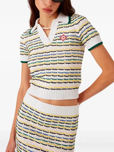 Casablanca Contrasting Ribbed Hem Short Sleeves V-neck In Multi