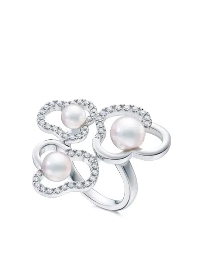 Tasaki 18k Rose Gold Chants Signature Akoya Pearl And Diamonds Ring In Silver