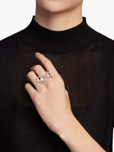 Tasaki 18k White Gold Chants Signature Akoya Pearl And Diamonds Ring In Silver