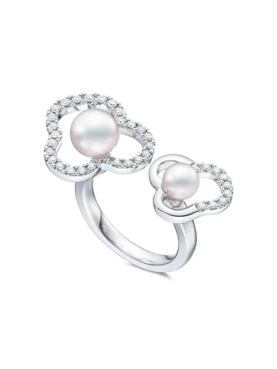 Tasaki 18k White Gold Chants Signature Akoya Pearl And Diamonds Ring In Silver