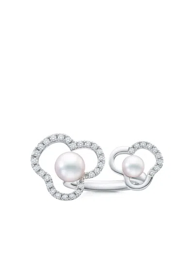 Tasaki 18k White Gold Chants Signature Akoya Pearl And Diamonds Ring In Silver