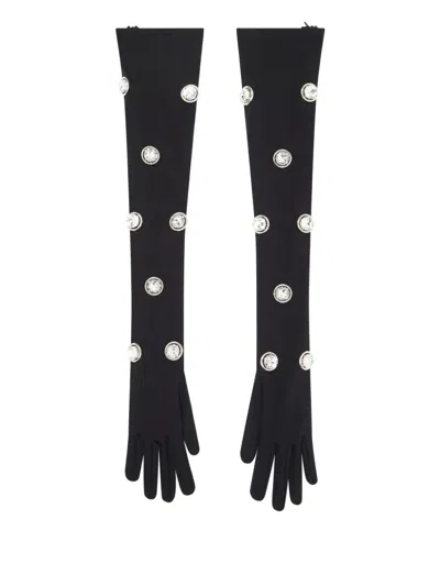 David Koma Crystal-embellished Long Gloves In Black