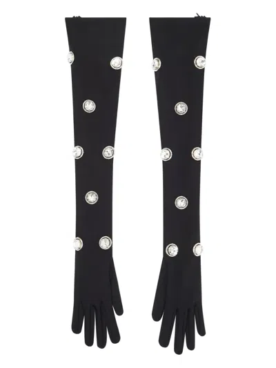 David Koma Crystal-embellished Long Gloves In Black