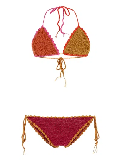 Rose Carmine Multicolor Crochet Bikini In Multi