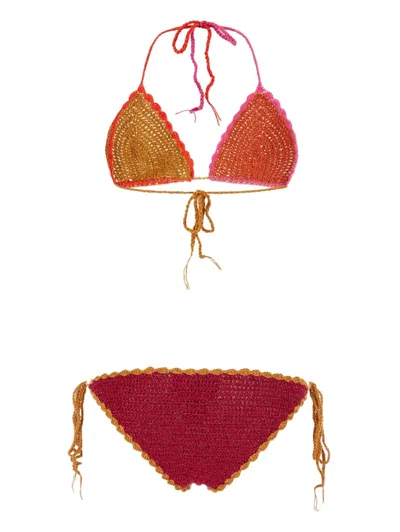 Rose Carmine Multicolor Crochet Bikini In Multi