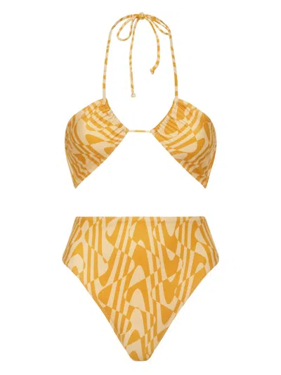 Faithfull The Brand Abstract-print Bikini In Yellow