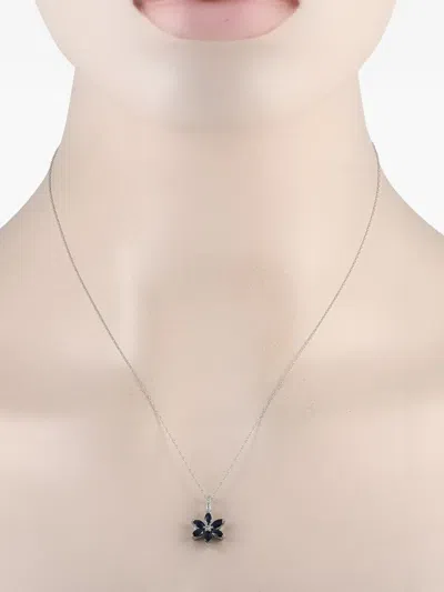 Pre-owned Lb Exclusive 14k White Gold Flower Diamond And Sapphire Necklace