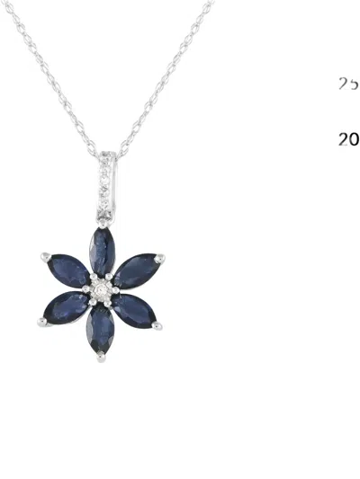 Pre-owned Lb Exclusive 14k White Gold Flower Diamond And Sapphire Necklace