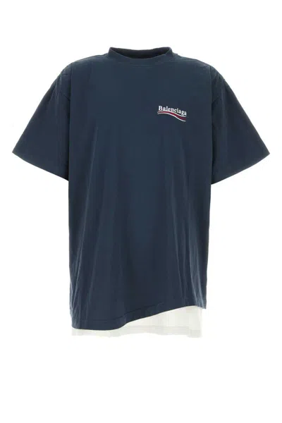 Balenciaga Oversize Crew Neck Layered Hem T-shirt In Blue