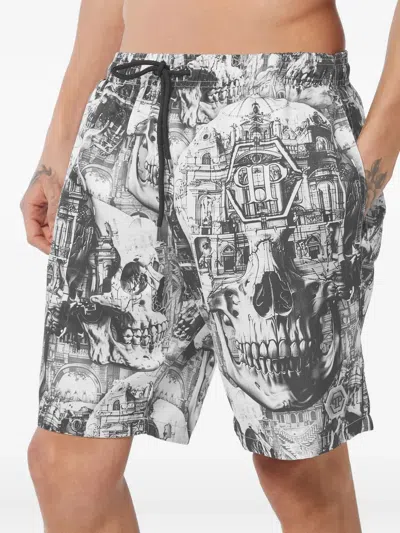 Philipp Plein Graphic-print Swim Shorts In Gray