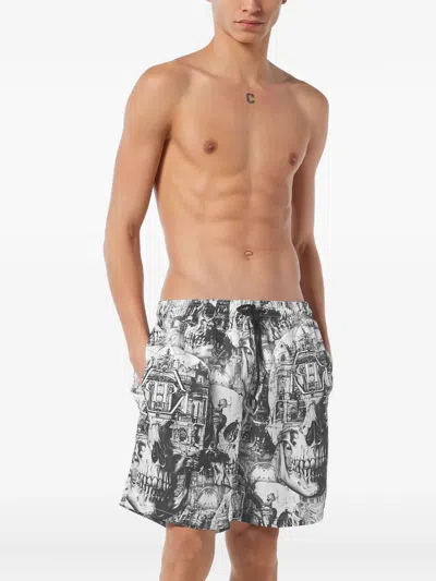 Philipp Plein Graphic-print Swim Shorts In Gray