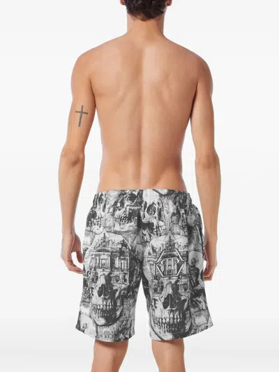 Philipp Plein Graphic-print Swim Shorts In Gray
