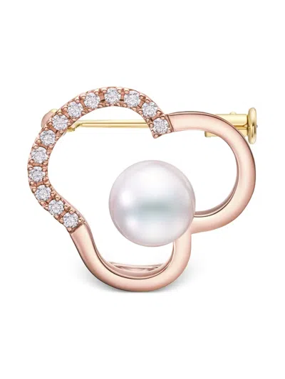 Tasaki 18k Rose Gold Chants Signature Akoya Pearl And Diamonds Brooch In Black
