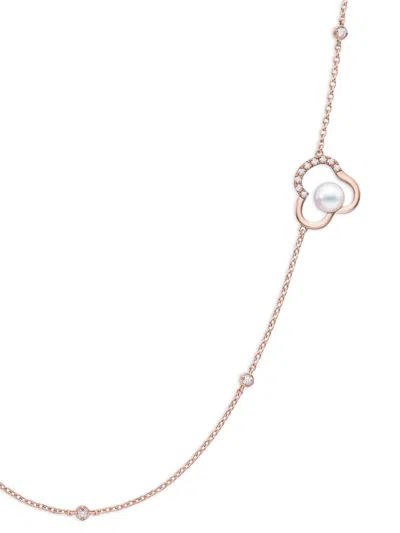 Tasaki 18k Rose Gold Chants Signature Akoya Pearls And Diamonds Necklace