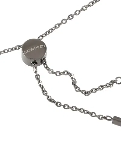 Pre-owned Calvin Klein Vintage Crystal-embellished Necklace In Silver