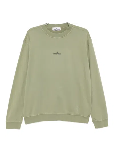 Stone Island Logo-print Cotton Sweatshirt In Green