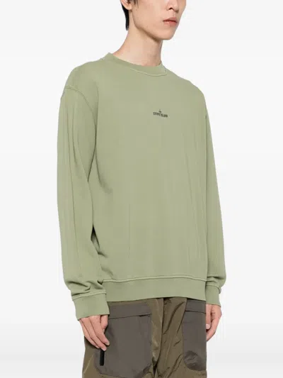 Stone Island Logo-print Cotton Sweatshirt In Green