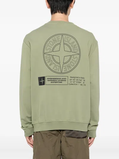 Stone Island Logo-print Cotton Sweatshirt In Green