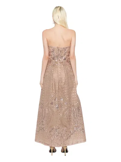 Elie Saab Strapless Sequined Embroidered Tulle Midi Dress In Brown