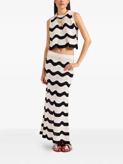 La Doublej Chevron-wave Maxi Skirt In Black