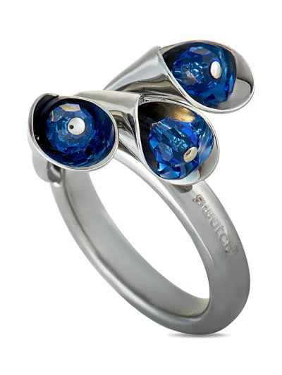 Pre-owned Swatch Vintage Crystal-embellished Ring In Silver