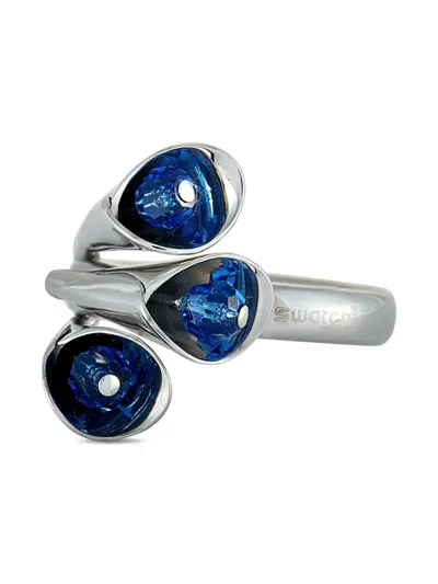 Pre-owned Swatch Vintage Crystal-embellished Ring In Silver