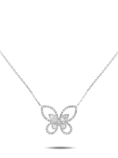 Pre-owned Lb Exclusive 14k White Gold Butterfly Diamond Necklace