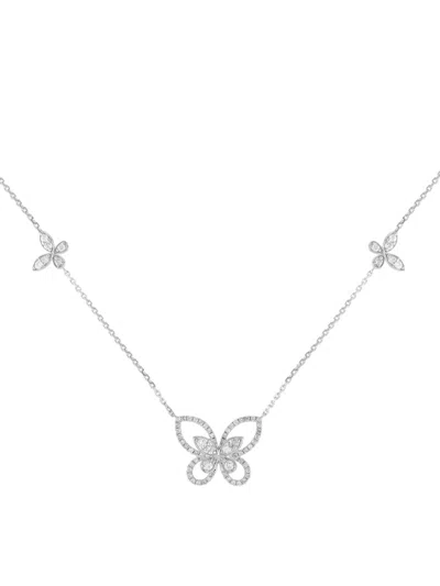 Pre-owned Lb Exclusive 14k White Gold Butterfly Diamond Necklace