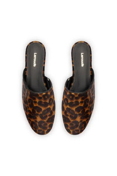 Larroude Venice Flat Mule Leopard Print Calf Hair In Brown