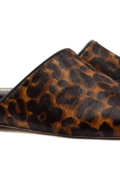Larroude Venice Flat Mule Leopard Print Calf Hair In Brown