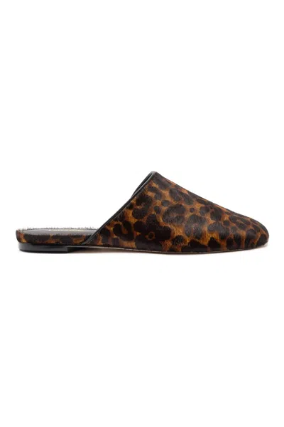 Larroude Venice Flat Mule Leopard Print Calf Hair In Brown
