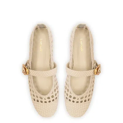 Larroude Verona Macrame Ballet Flat In Ivory Leather