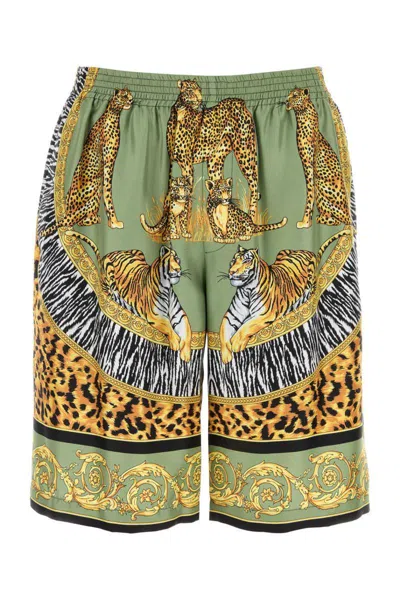 Versace Animal Print Silk Bermuda Shorts