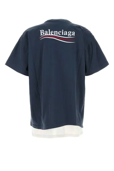 Balenciaga Oversize Crew Neck Layered Hem T-shirt In Blue