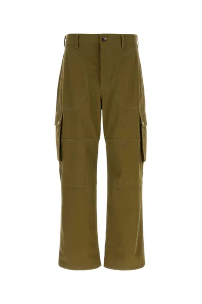 Loewe Wide Leg Cargo Trousers With Button Detailing In Green