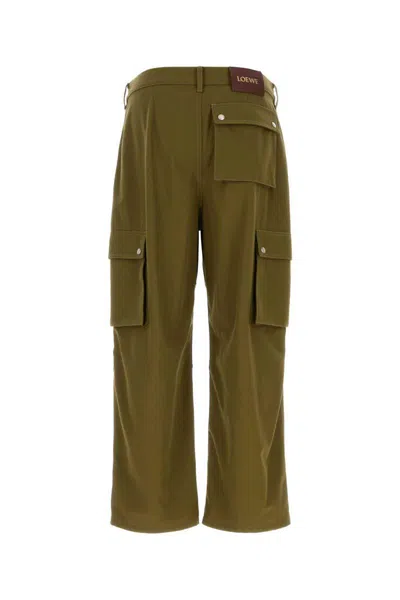 Loewe Wide Leg Cargo Trousers With Button Detailing In Green