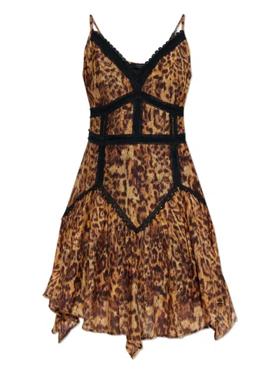 Allsaints Zia Lace Inset Handkerchief Hem Minidress In Black