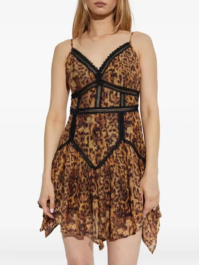 Allsaints Zia Lace Inset Handkerchief Hem Minidress In Black