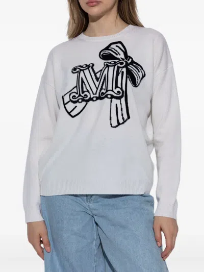 Max Mara Monogram-pattern Sweater In White
