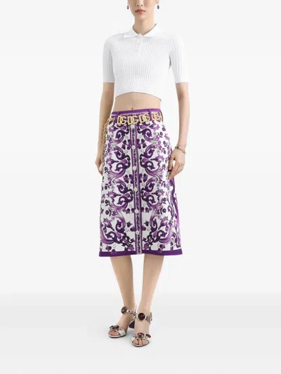 Dolce & Gabbana Graphic-print Midi Skirt In Purple