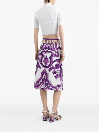 Dolce & Gabbana Graphic-print Midi Skirt In Purple
