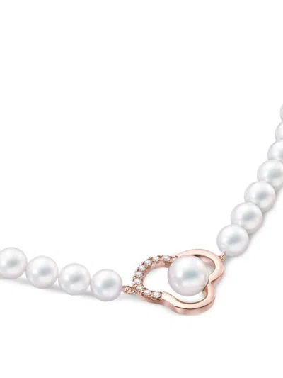Tasaki 18k Rose Gold Chants Signature Akoya Pearls And Diamonds Necklace In Metallic