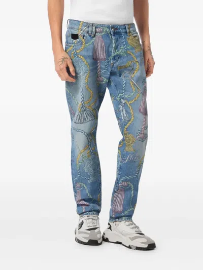Philipp Plein Tassel-print Jeans In Blue