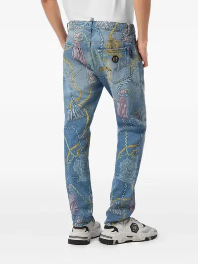 Philipp Plein Tassel-print Jeans In Blue