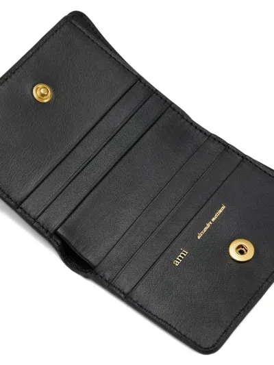 Ami Alexandre Mattiussi Black Smooth Leather Carrousel Folded Wallet Black In Black
